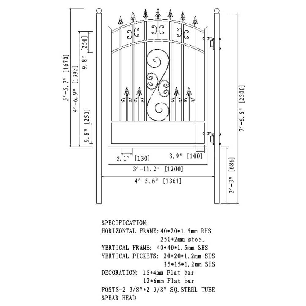 ALEKO Venice Style 4 ft. x 5 ft. Black Steel Pedestrian Fence Gate