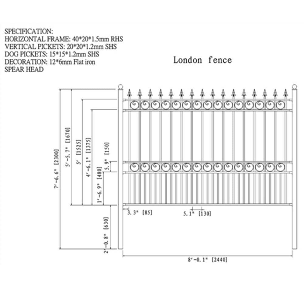 ALEKO 2-Panel Fence Kit London Design 8 ft. x 5 ft. Each Security Fence Panels Steel Fence Kit
