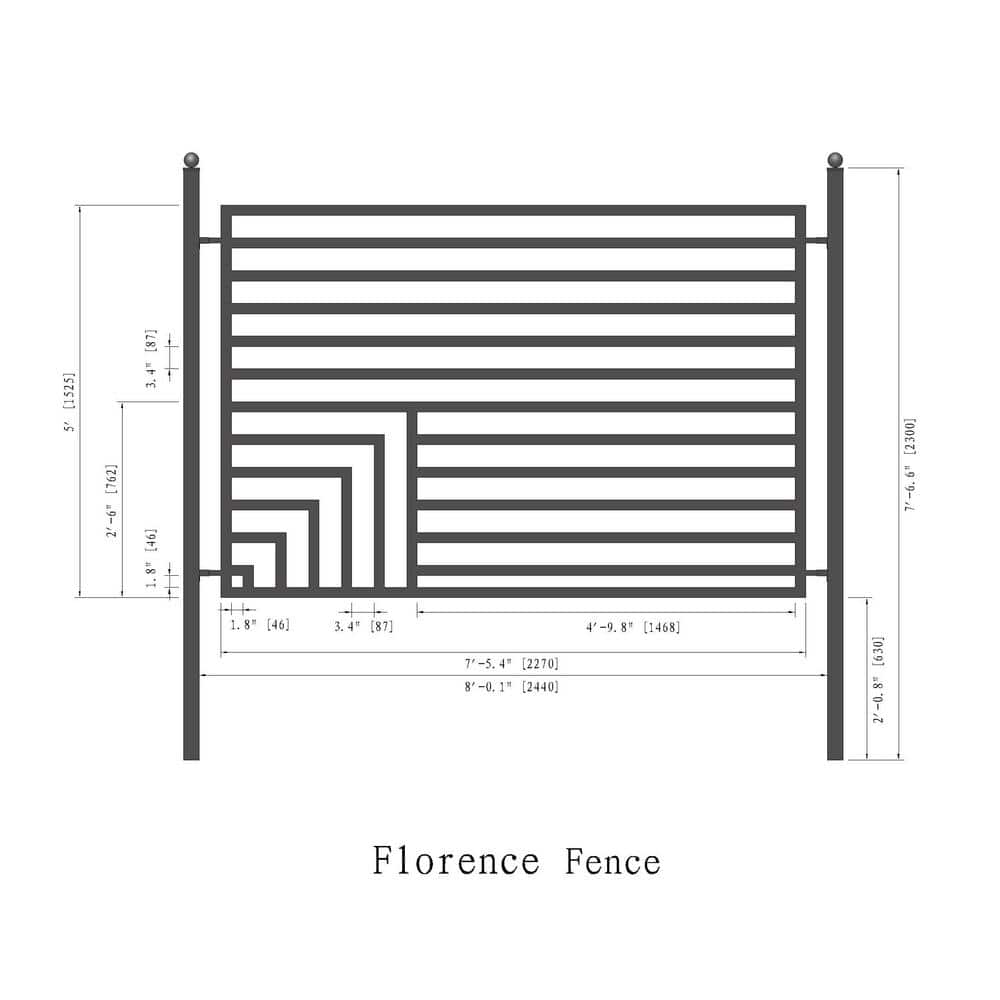 ALEKO Florence Style 5 ft. x 8 ft. Black Iron Fence Panel