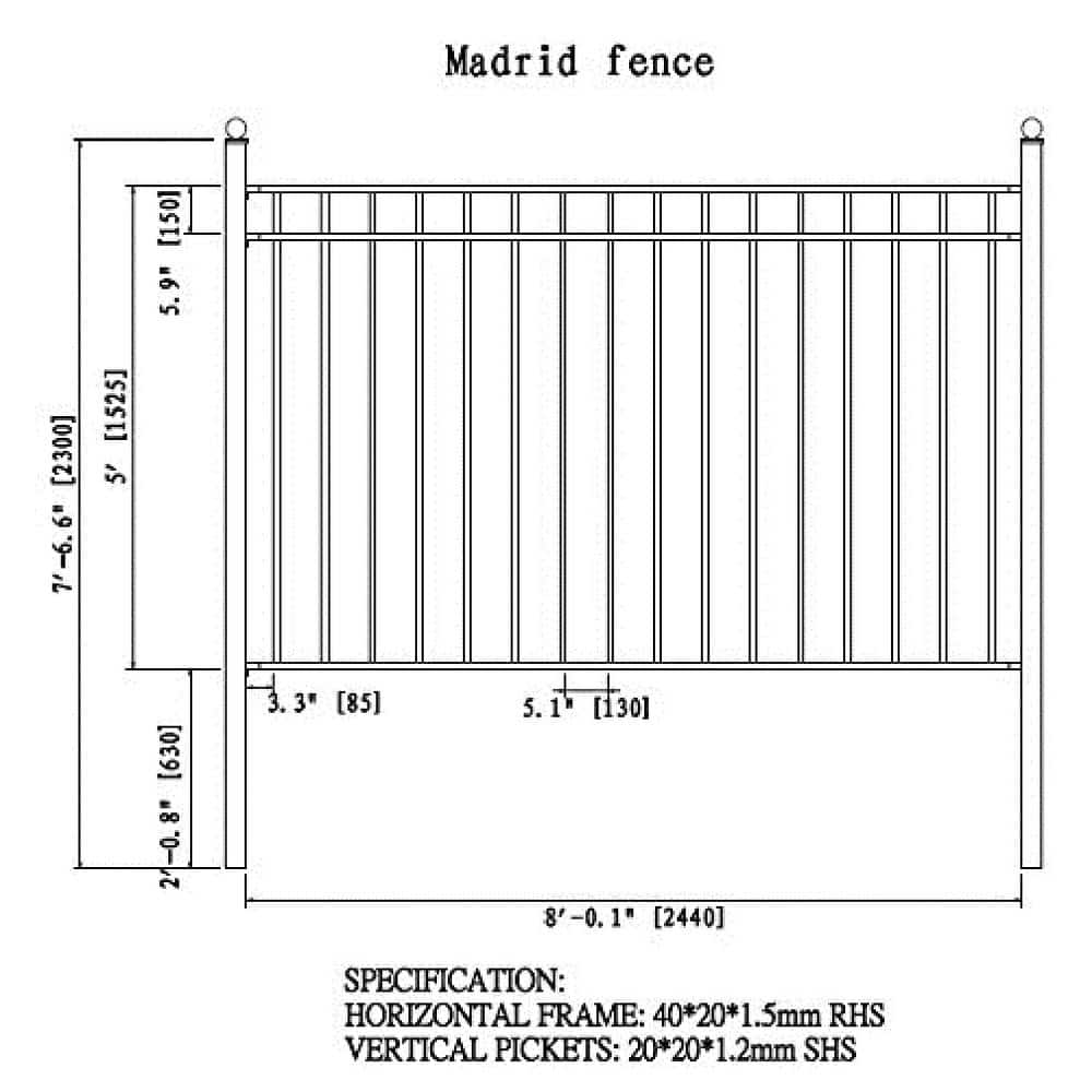 ALEKO Madrid 5 ft. x 8 ft. Black Iron Fence Panel