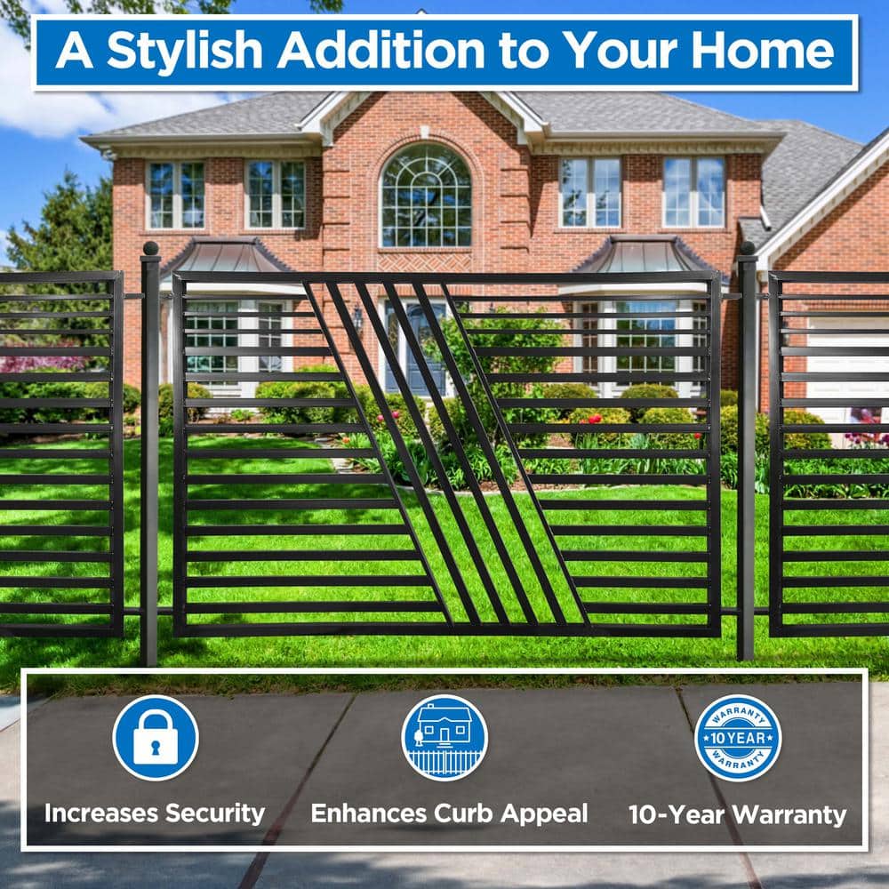 ALEKO 8 ft. x 5 ft. Sofia Series Black Metal Iron Fence Gate Panel No Pickets Flat Top