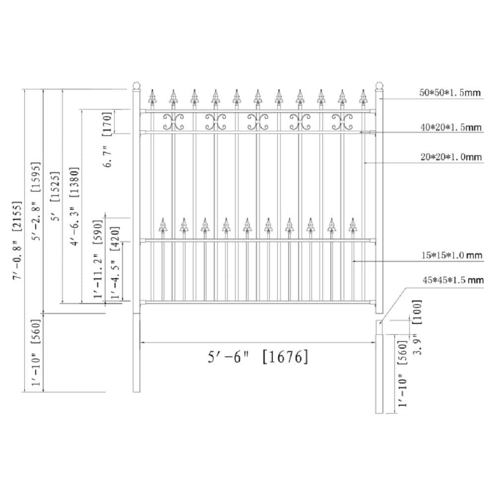 ALEKO St. Petersburg 5 ft. x 5.5 ft. DIY Iron Wrought Steel Fence Panel