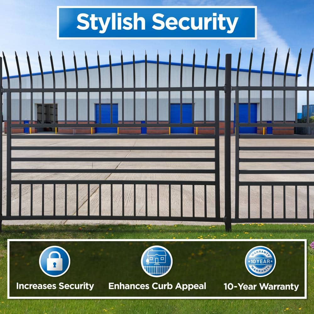 ALEKO 8 ft. x 6 ft. Each 8-Panel Steel Spaced Bar Fence Kit Curved Top Berlin Style Metal Fence Panel