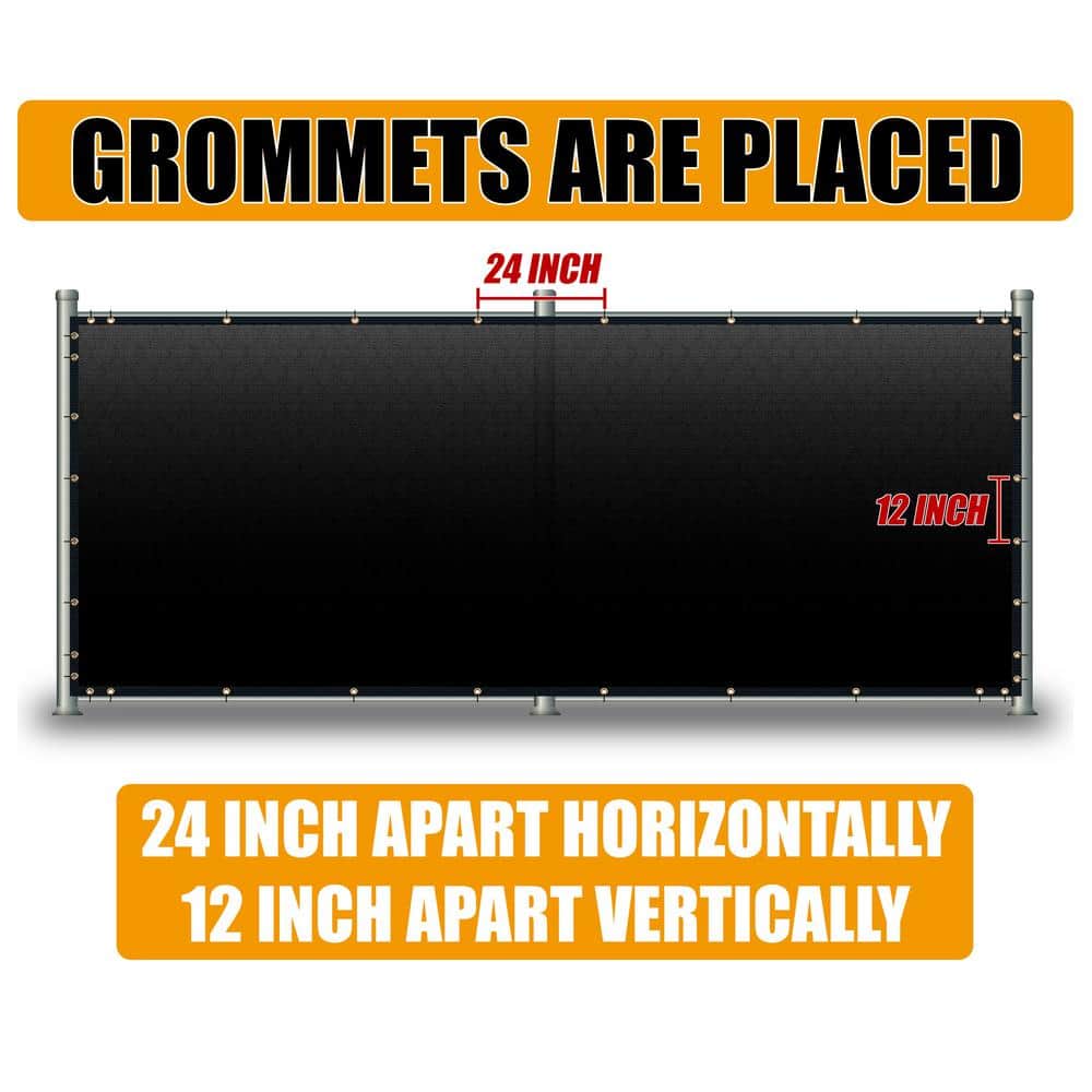 AMGO 6 ft. H x 10 ft. W Black Fence Outdoor Privacy Screen with Black Edge Bindings and Grommets