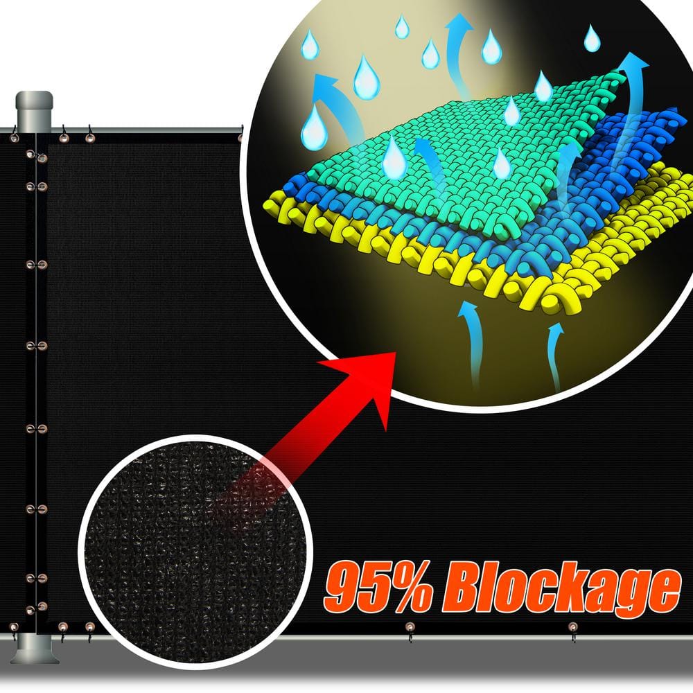 AMGO 6 ft. H x 10 ft. W Black Fence Outdoor Privacy Screen with Black Edge Bindings and Grommets