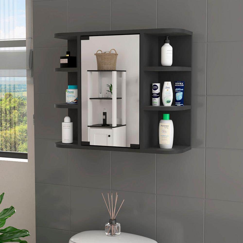 Amucolo 23.6 in. W x 19.6 in. H Rectangular Black Wall Surface Mount Bathroom Storage Medicine Cabinet with Mirror and Shelves