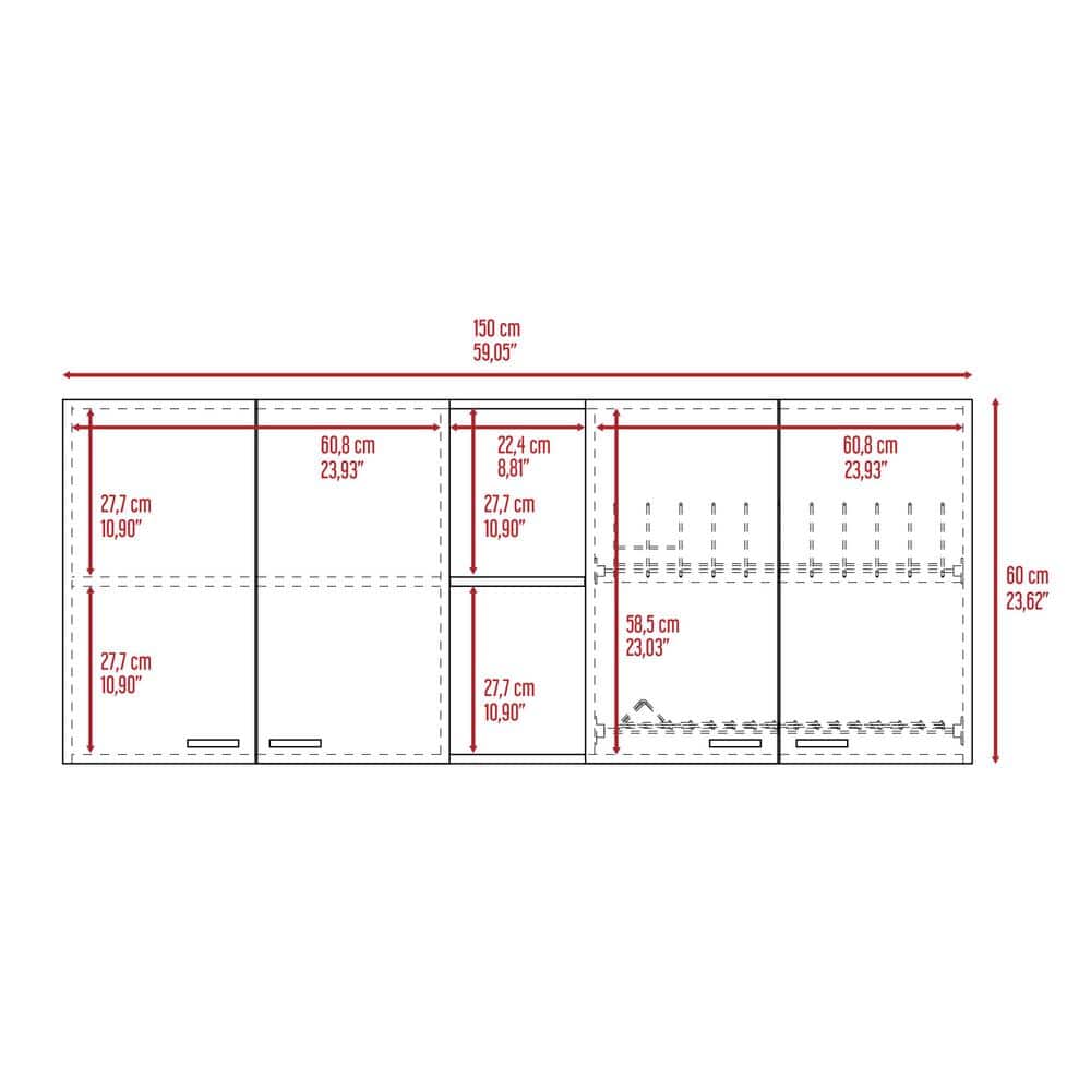 Amucolo 59.05 in. W x 12.4 in. D x 23.62 in. H Black Wood Ready to Assemble Wall Kitchen Cabinet with Shelves and Four Doors