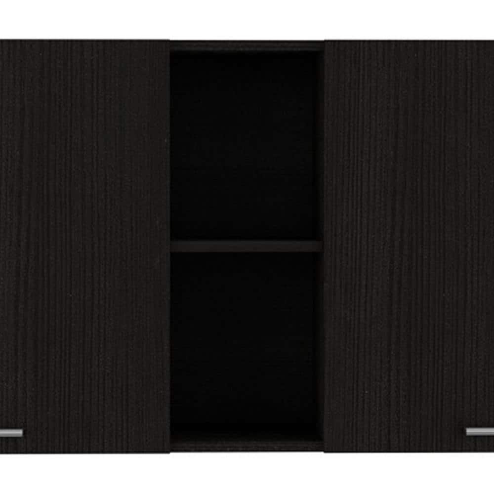 Amucolo 59.05 in. W x 12.4 in. D x 23.62 in. H Black Wood Ready to Assemble Wall Kitchen Cabinet with Shelves and Four Doors
