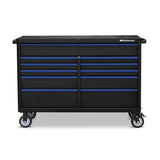 Montezuma 56 in. W x 24 in. D 11-Drawer Roller Cabinet Tool Chest with Power and USB Outlets in Black and Blue