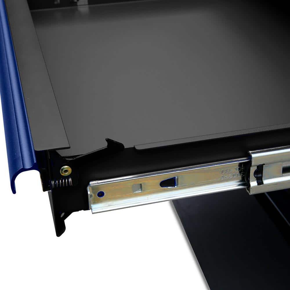 Montezuma 56 in. W x 24 in. D 11-Drawer Roller Cabinet Tool Chest with Power and USB Outlets in Black and Blue