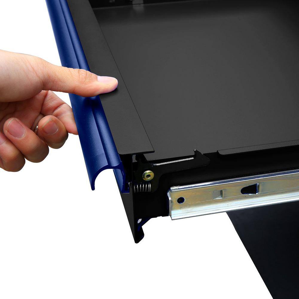 Montezuma 56 in. W x 24 in. D 11-Drawer Roller Cabinet Tool Chest with Power and USB Outlets in Black and Blue