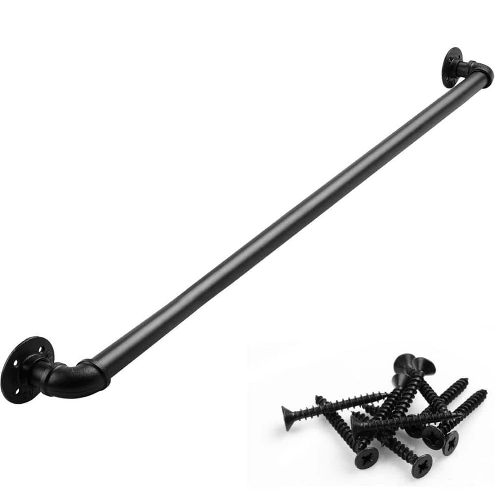 Angel Sar 4 ft. Black Metal Pipe Stair Handrail for Indoor and Outdoor Wall Mount Support
