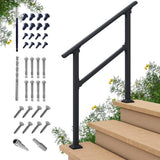 Angel Sar 4 ft. Black Iron 4 Step Handrail, Stair Railing Kit for Porch Railing and Deck Hand Rail Fence