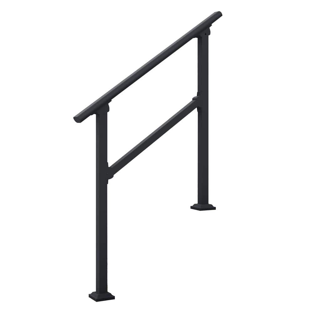 Angel Sar 4 ft. Black Iron 4 Step Handrail, Stair Railing Kit for Porch Railing and Deck Hand Rail Fence