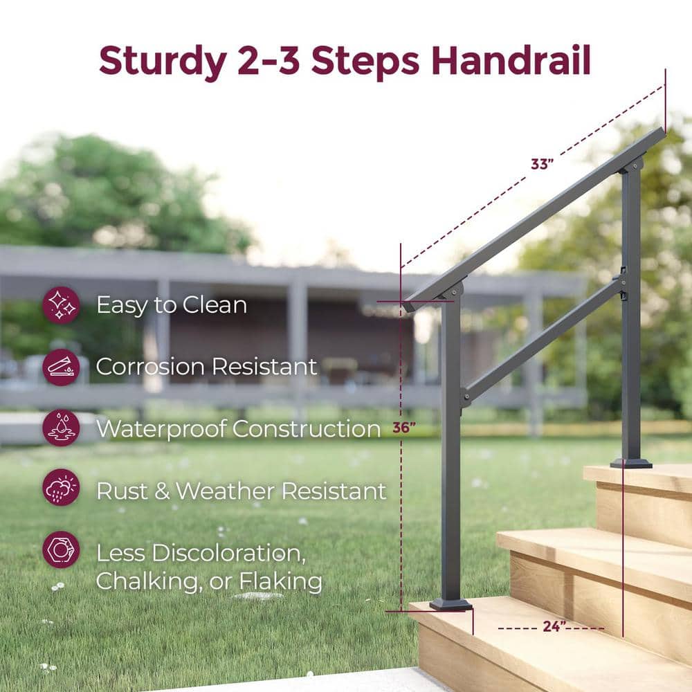 Angel Sar 4 ft. Black Iron 4 Step Handrail, Stair Railing Kit for Porch Railing and Deck Hand Rail Fence