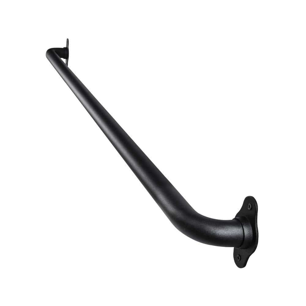 Angel Sar 4 ft. Matte Black Metal Industrial Pipe Wall Handrail, Pipe Barn Door Pull Handle for Indoor and Outdoor Deck Hand Rail