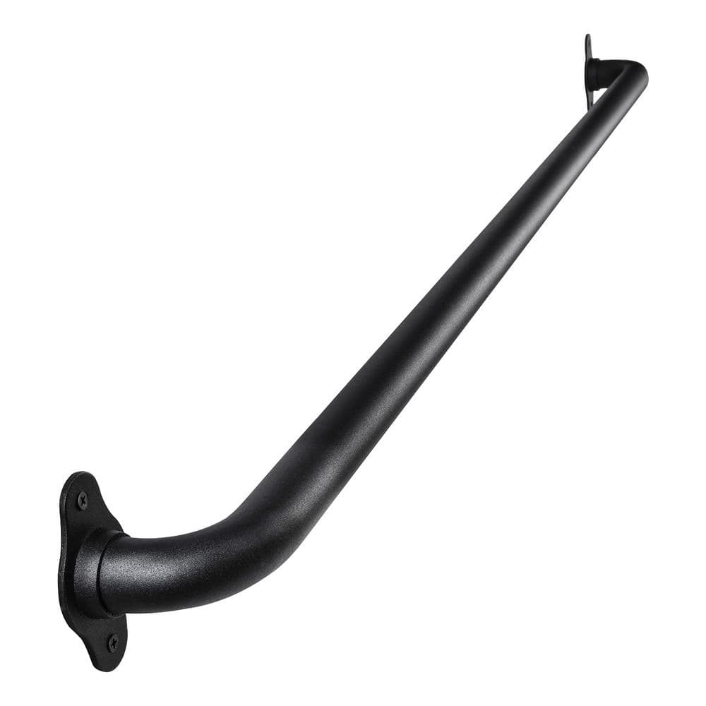 Angel Sar 4 ft. Matte Black Metal Industrial Pipe Wall Handrail, Pipe Barn Door Pull Handle for Indoor and Outdoor Deck Hand Rail
