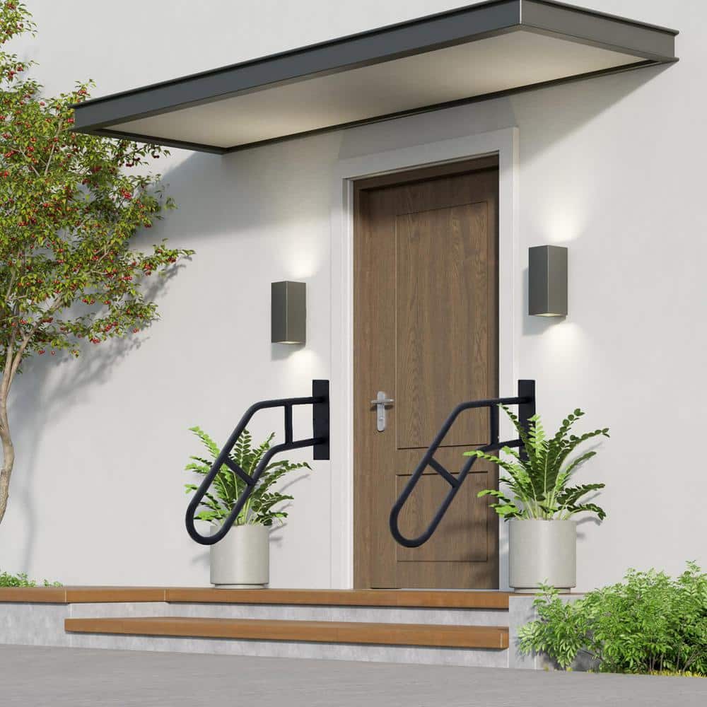 Angel Sar 1.9 ft. Matte Black Metal 1-Step to 3-Step Handrail Outdoor Steps Wall Mount for Kids, Elderly, Pregnant Women, Disabled