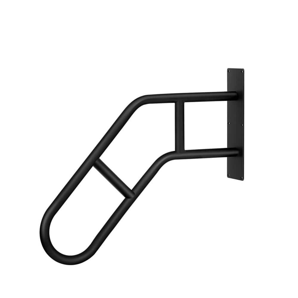 Angel Sar 1.9 ft. Matte Black Metal 1-Step to 3-Step Handrail Outdoor Steps Wall Mount for Kids, Elderly, Pregnant Women, Disabled