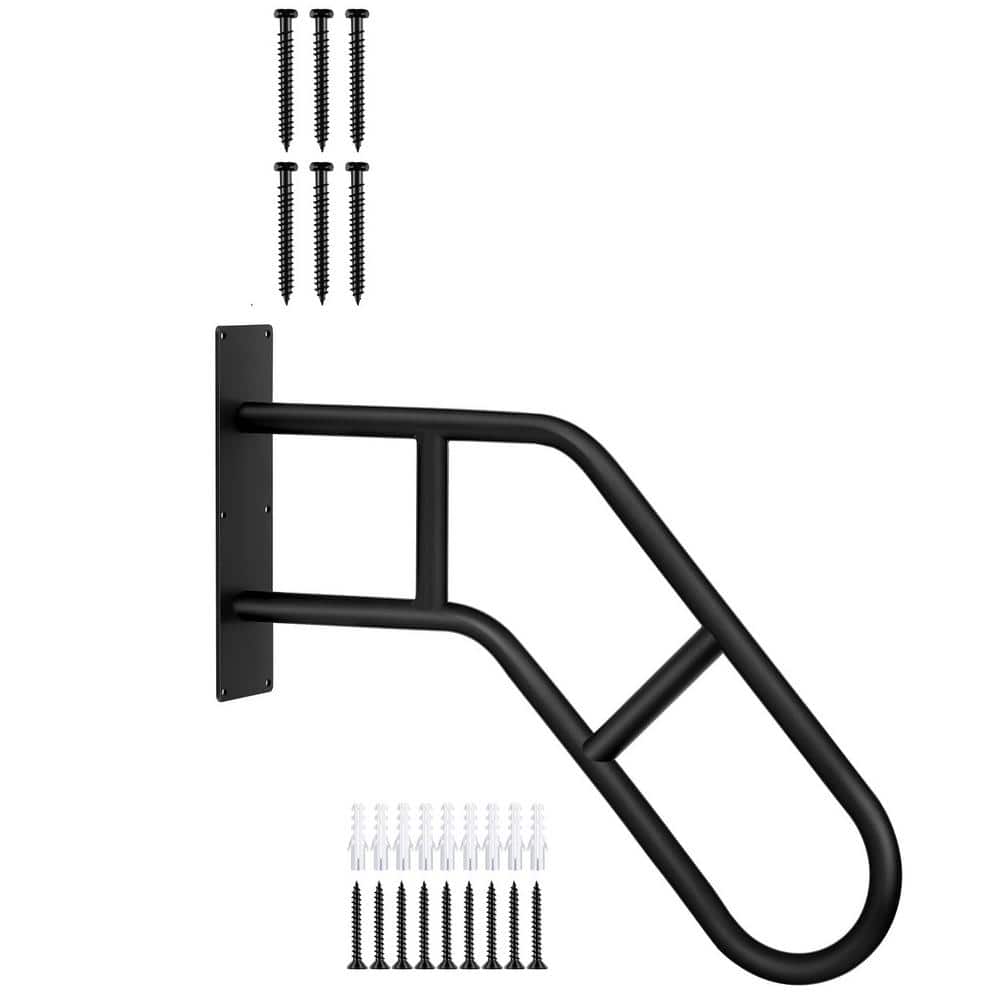 Angel Sar 1.9 ft. Matte Black Metal 1-Step to 3-Step Handrail Outdoor Steps Wall Mount for Kids, Elderly, Pregnant Women, Disabled