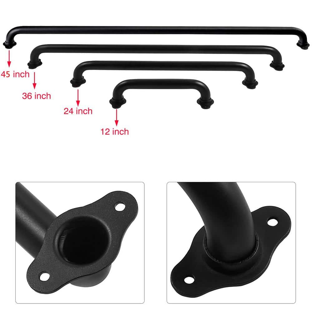 Angel Sar 3 ft. Matte Black Metal Industrial Pipe Wall Handrail, Pipe Barn Door Pull Handle for Indoor and Outdoor Deck Hand Rail