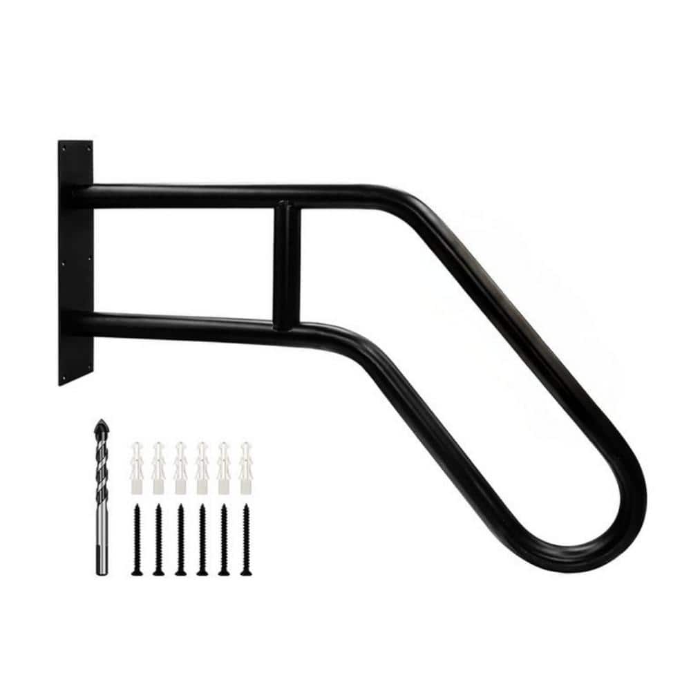 Angel Sar 2.17 ft. Black Metal 1-3 Step Handrail, Outdoor Steps Wall Mount for Kids, Elderly, Pregnant Women, Disabled