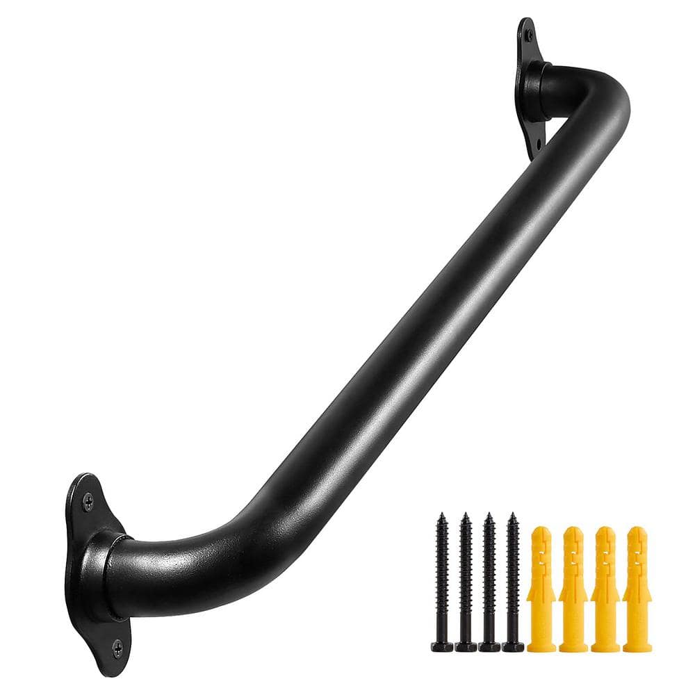 Angel Sar 2 ft. Matte Black Metal Industrial Pipe Wall Handrail, Pipe Barn Door Pull Handle for Indoor and Outdoor Deck Hand Rail