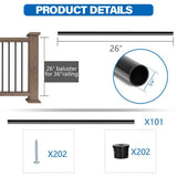 Angel Sar 26 in. Deck Balusters, Hollow Round Aluminum Balusters for Deck Railing (101-Pack)