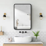 ANGELES HOME 24 in. W x 30 in. H Rectangular Aluminum Medicine Cabinet with Mirror and 2-Shelves, Surface-Mount or Recessed