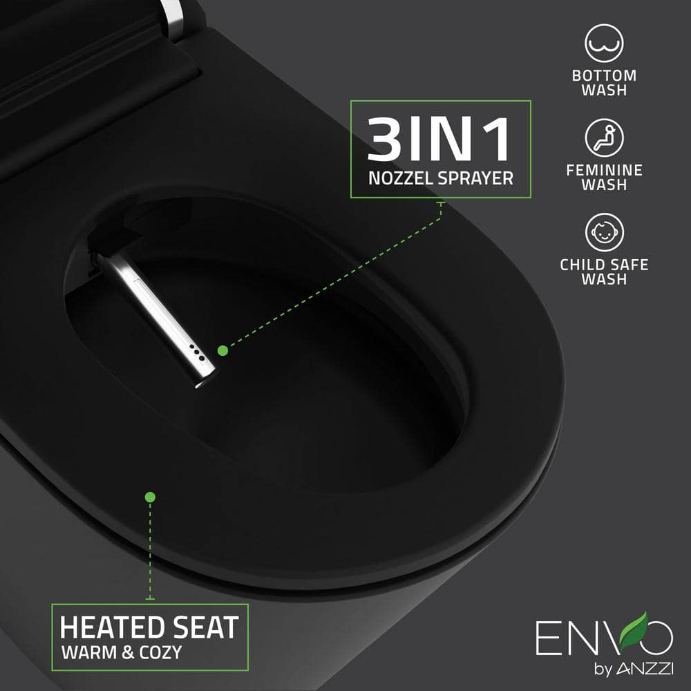 ANZZI ENVO Resonance Smart Bidet Toilet in Matte Black with Voice and Wifi Control