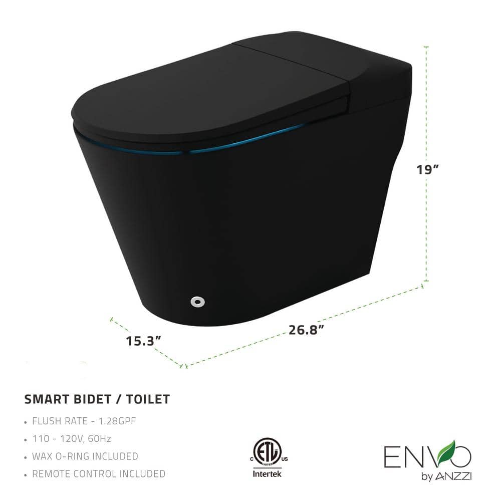 ANZZI ENVO Resonance Smart Bidet Toilet in Matte Black with Voice and Wifi Control