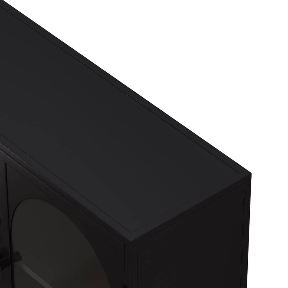 Aoibox 9.05-in W x 47.25-in D x 27.55-in H Glass Metal Ready to Assemble Upper Wall Mounted Four-Door Kitchen Cabinet in Black