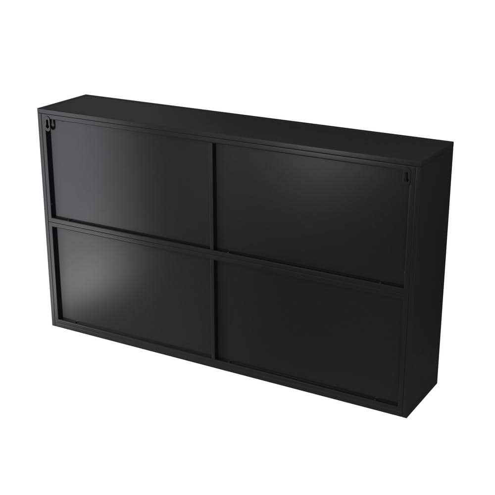 Aoibox 9.05-in W x 47.25-in D x 27.55-in H Glass Metal Ready to Assemble Upper Wall Mounted Four-Door Kitchen Cabinet in Black