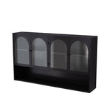Aoibox 9.05-in W x 47.25-in D x 27.55-in H Glass Metal Ready to Assemble Upper Wall Mounted Four-Door Kitchen Cabinet in Black
