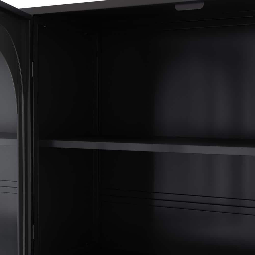 Aoibox 9.05-in W x 47.25-in D x 27.55-in H Glass Metal Ready to Assemble Upper Wall Mounted Four-Door Kitchen Cabinet in Black