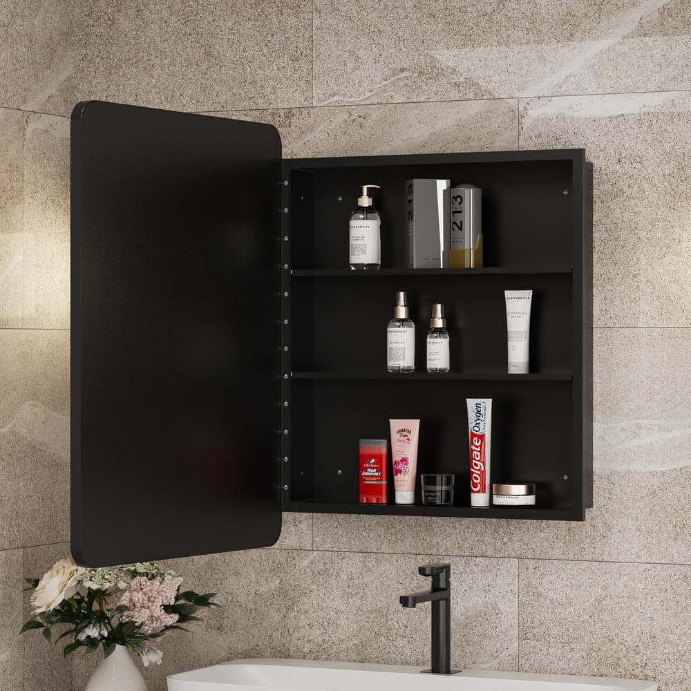 Aosspy 20 in. W x 28 in. H Medium Rectangular Black Aluminum Alloy Framed Recessed/Surface Mount Medicine Cabinet with Mirror