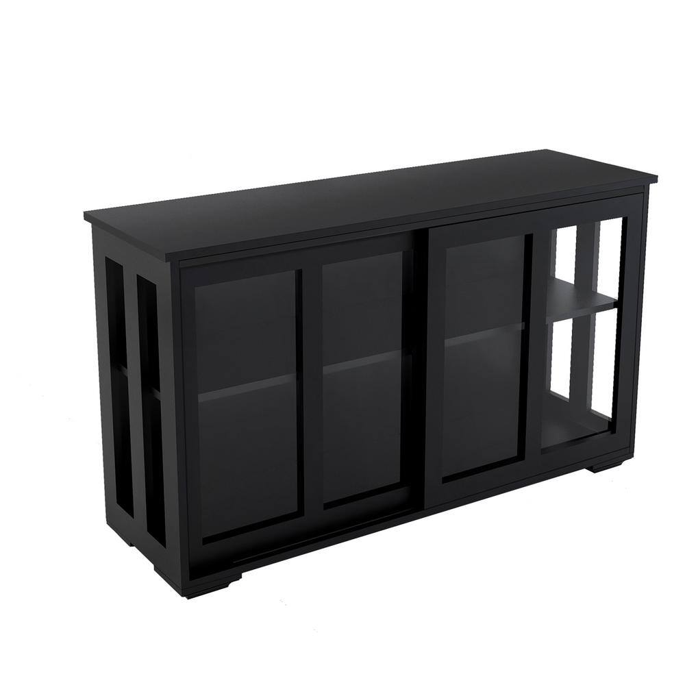 Modern 41.92 in. W x 12.99 in. D x 24.60 in. H in Black MDF Assemble Floor Diagonal Kitchen Cabinet Double Glass Doors