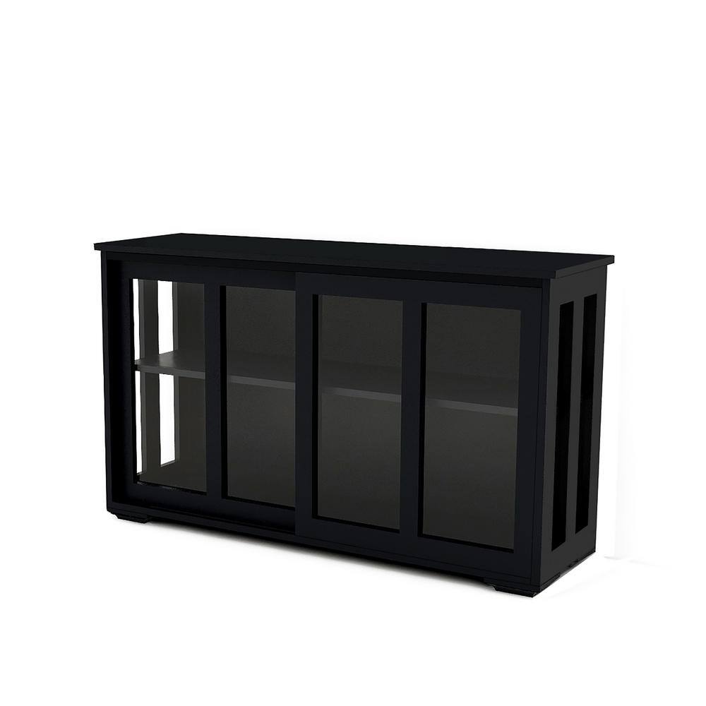 Modern 41.92 in. W x 12.99 in. D x 24.60 in. H in Black MDF Assemble Floor Diagonal Kitchen Cabinet Double Glass Doors