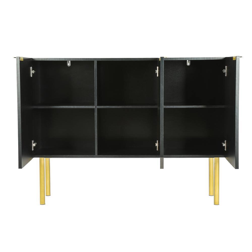 47 in. W x 17 in. D x 37 in. H in Black Particle Board Assemble Upper Pantry Kitchen Cabinet with Gold Metal Legs
