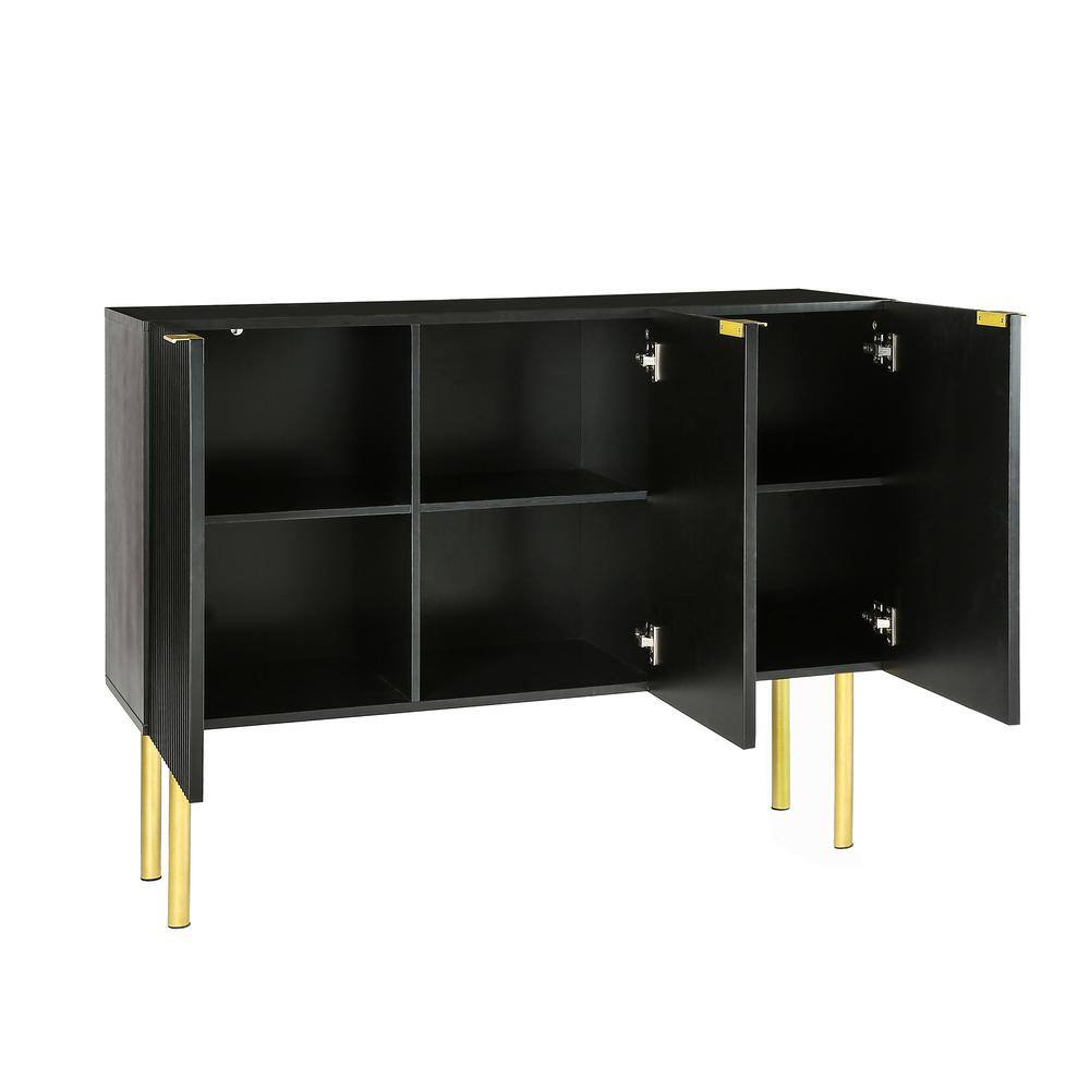47 in. W x 17 in. D x 37 in. H in Black Particle Board Assemble Upper Pantry Kitchen Cabinet with Gold Metal Legs