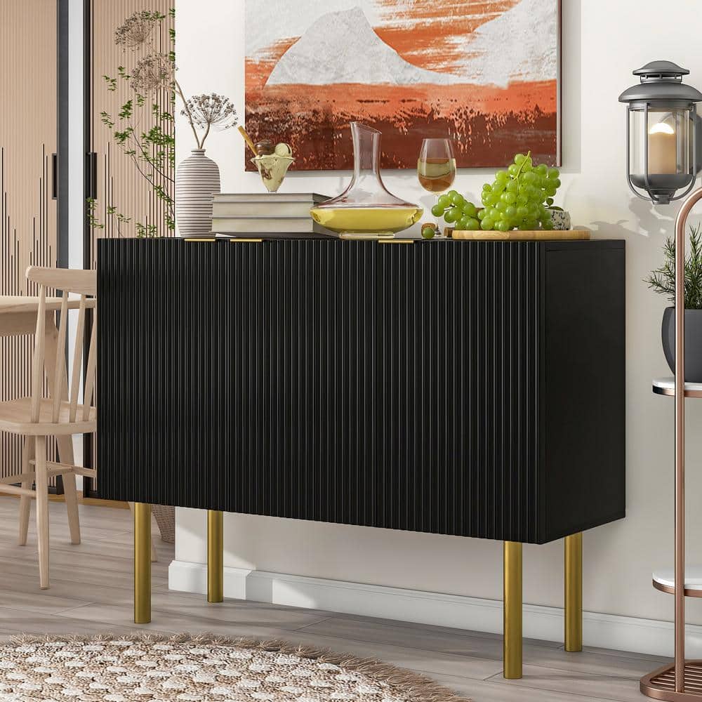 47 in. W x 17 in. D x 37 in. H in Black Particle Board Assemble Upper Pantry Kitchen Cabinet with Gold Metal Legs