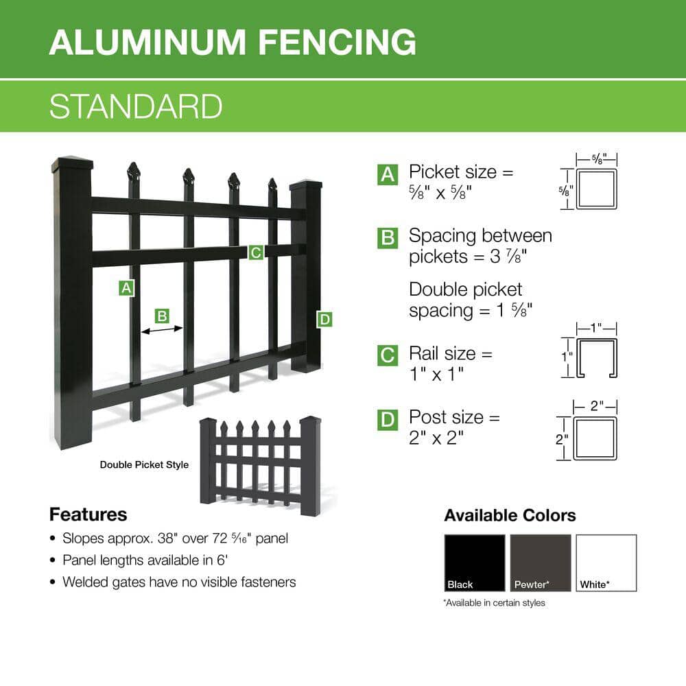 Barrette Outdoor Living Natural Reflections Standard-Duty 6 ft. H x 6 ft. W Black Aluminum Pre-Assembled Fence Panel