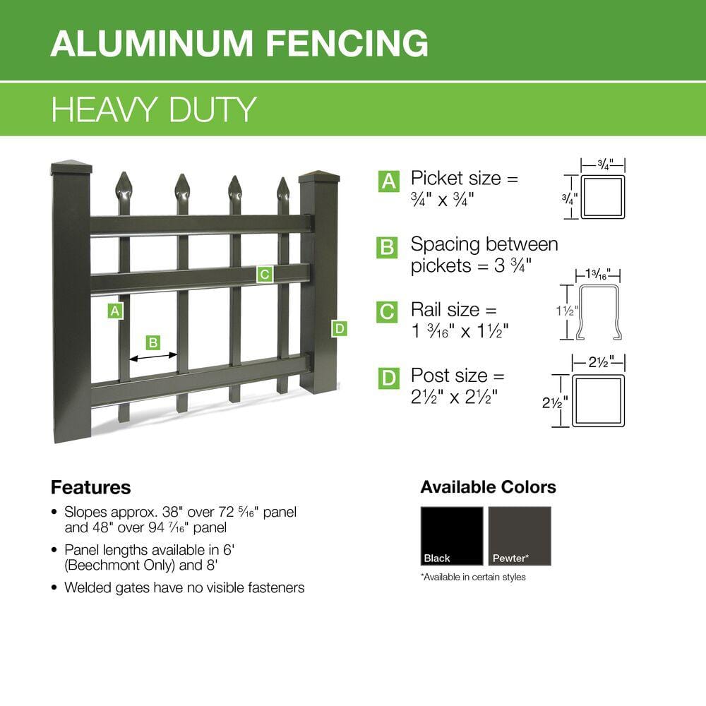 Barrette Outdoor Living Natural Reflections Heavy-Duty 4-1/2 ft. H x 8 ft. W Black Aluminum Pre-Assembled Fence Panel