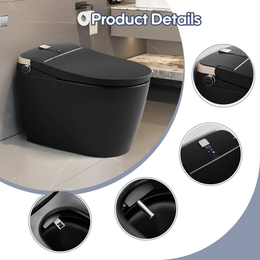 ANGELES HOME Black Smart Toilet Bidet with Auto Flush, Heated Seat & Warm Air Dryer