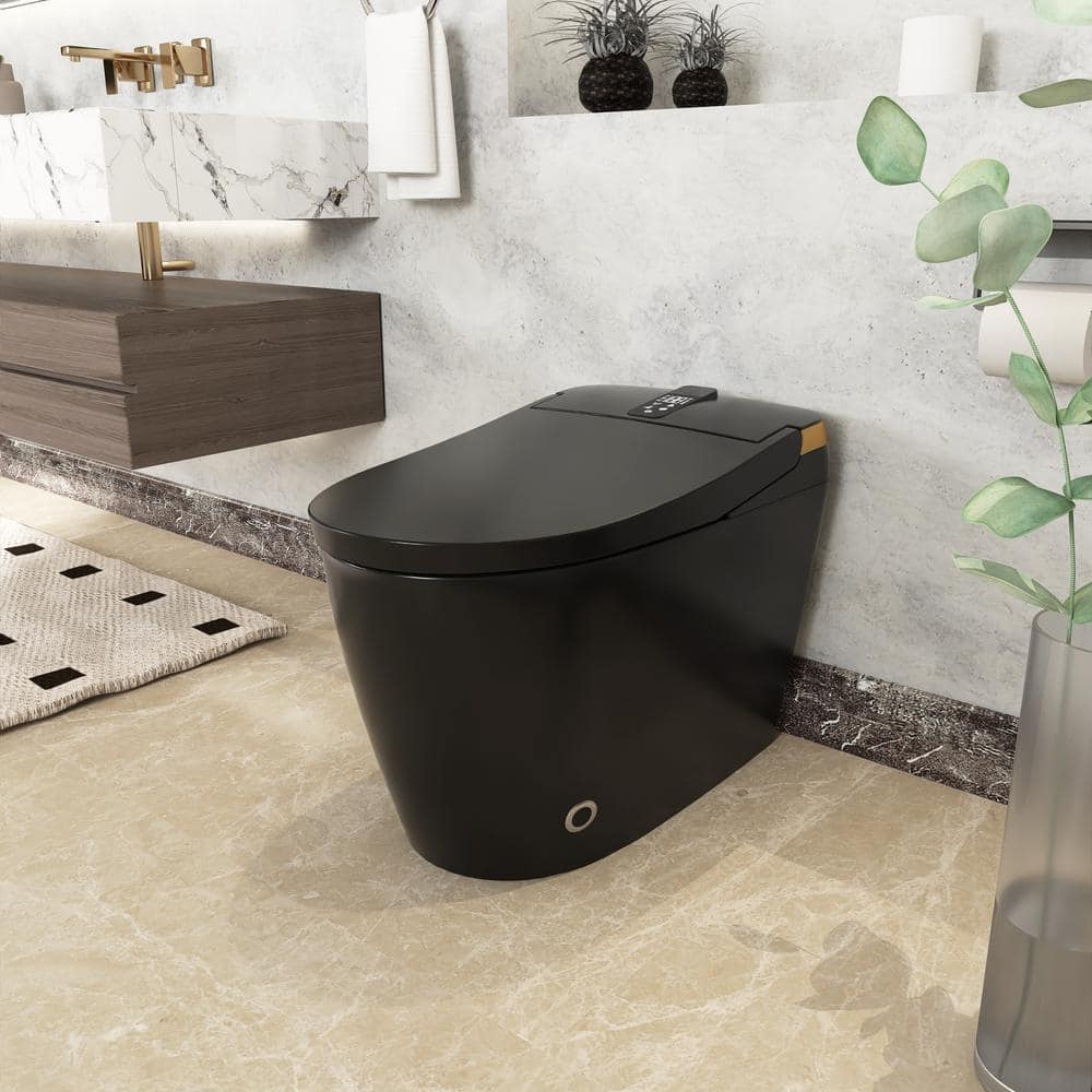 Smart Elongated Bidet Toilet 1.28 GPF Black with Deodorizing, Soft Close