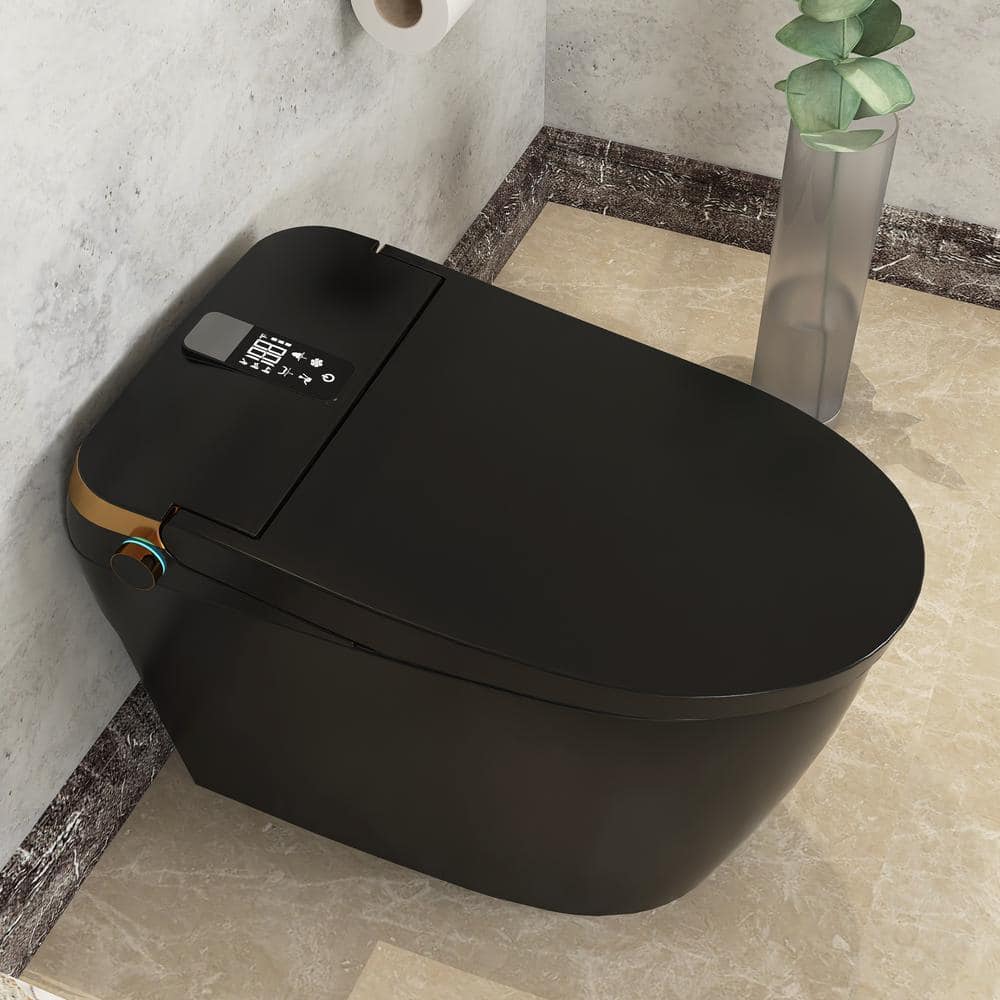 Smart Elongated Bidet Toilet 1.28 GPF Black with Deodorizing, Soft Close