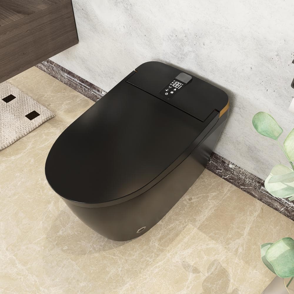 Smart Elongated Bidet Toilet 1.28 GPF Black with Deodorizing, Soft Close