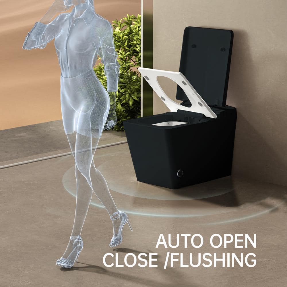 Matte Black Square Smart Toilet with Built-in Tank, Deodorizing Auto Open/Close