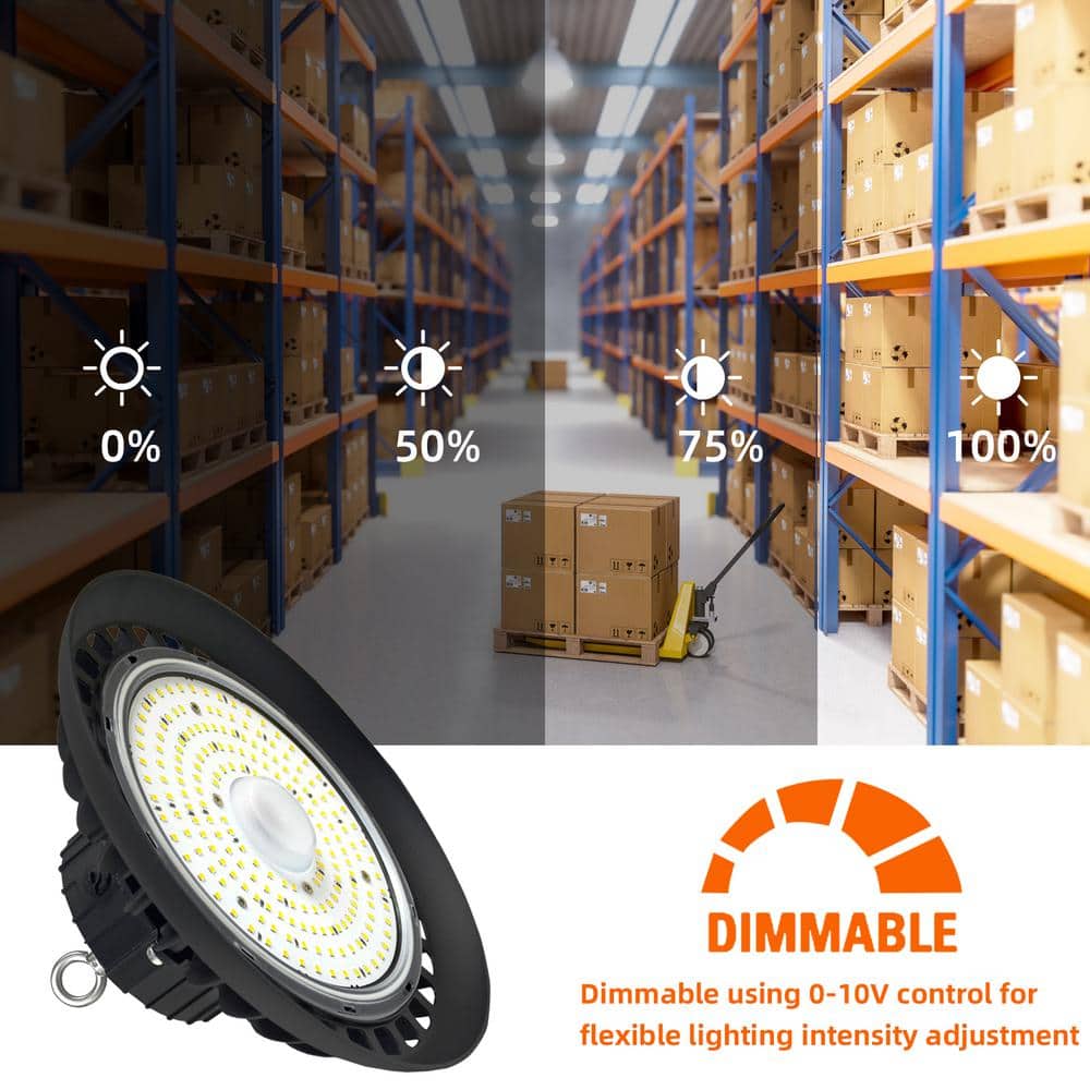 Bieuoram 150-Watt Integrated LED Dimmable Balck High Bay Light 24000LM 5000K Daylight Commercial UFO High Bay Light, IP65 (1Pack)