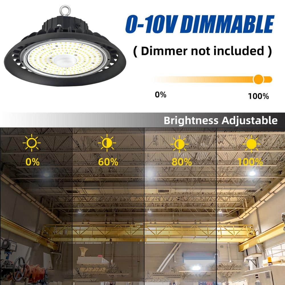 Bieuoram 200-Watt Integrated LED Dimmable Balck High Bay Light 32000LM 5000K Daylight Commercial UFO High Bay Light IP65 (3Pack)